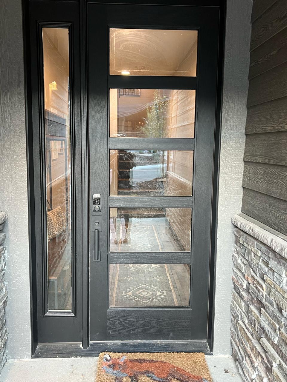 Fireplace and living area from sofa