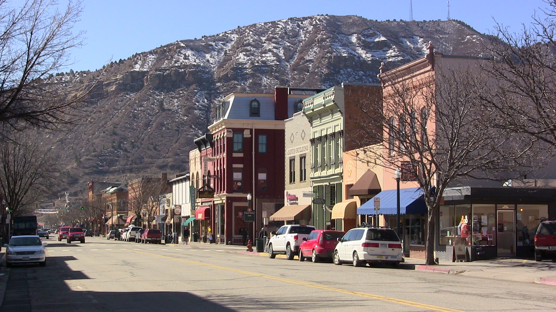 Historic downtown Durango with mountain backdrop