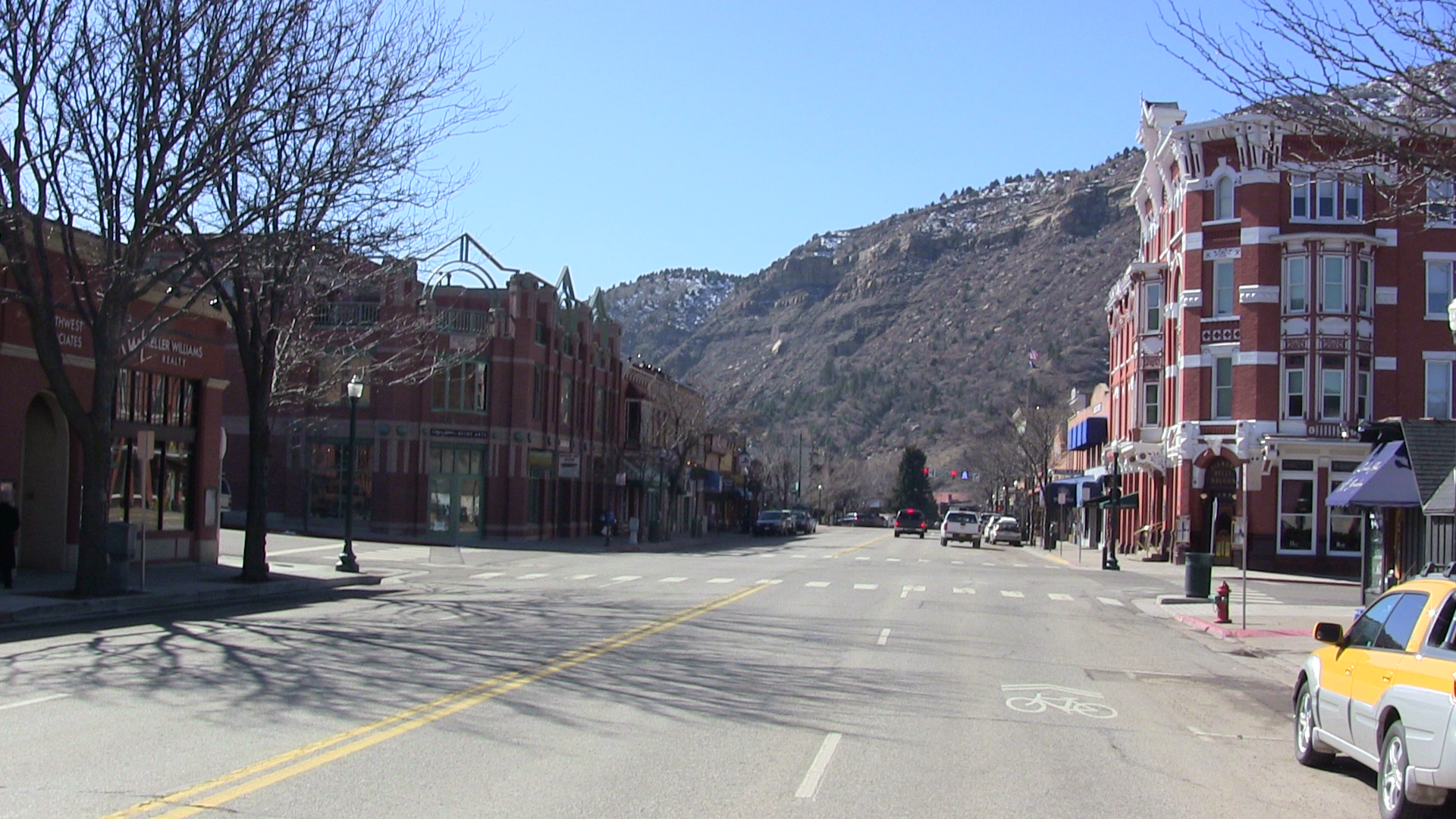 Historic downtown Durango main street in winter with snow