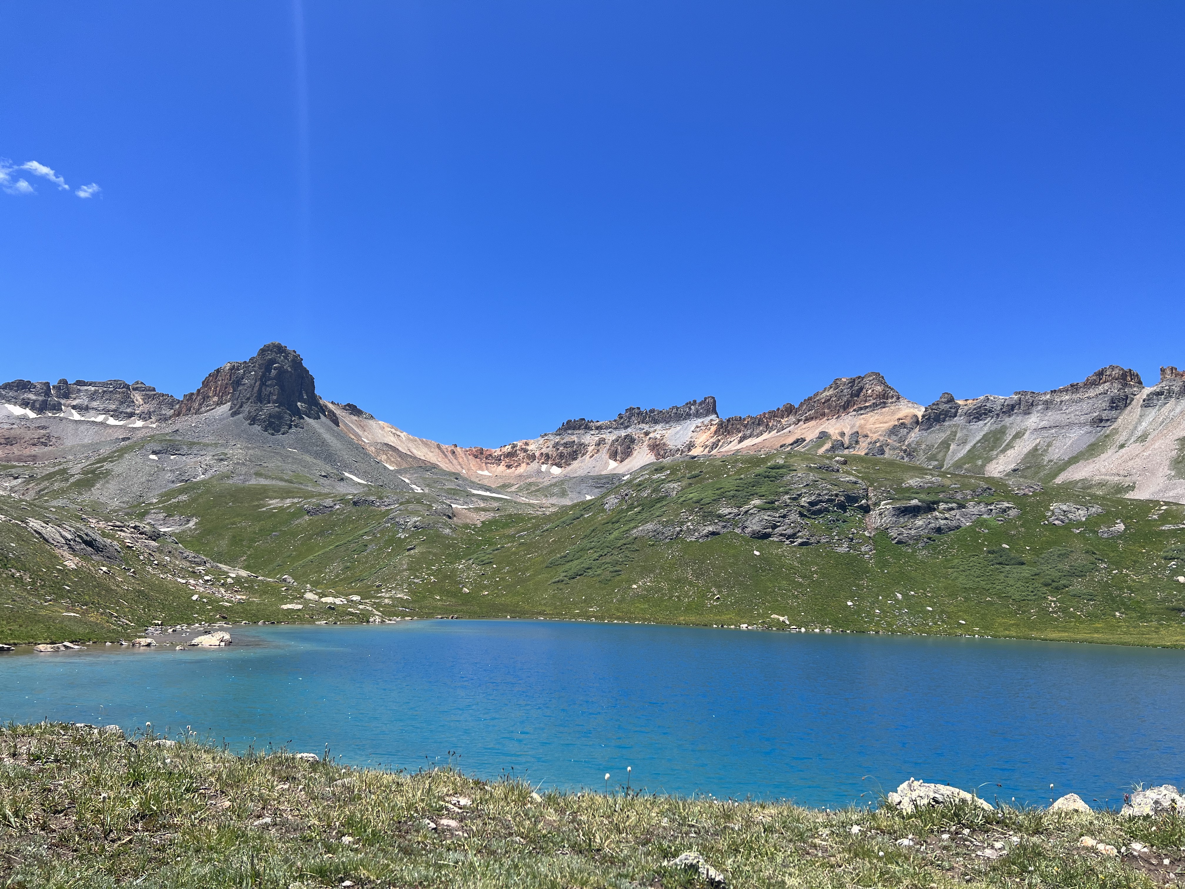 Panoramic view showing both upper and lower Ice Lakes with surrounding peaks